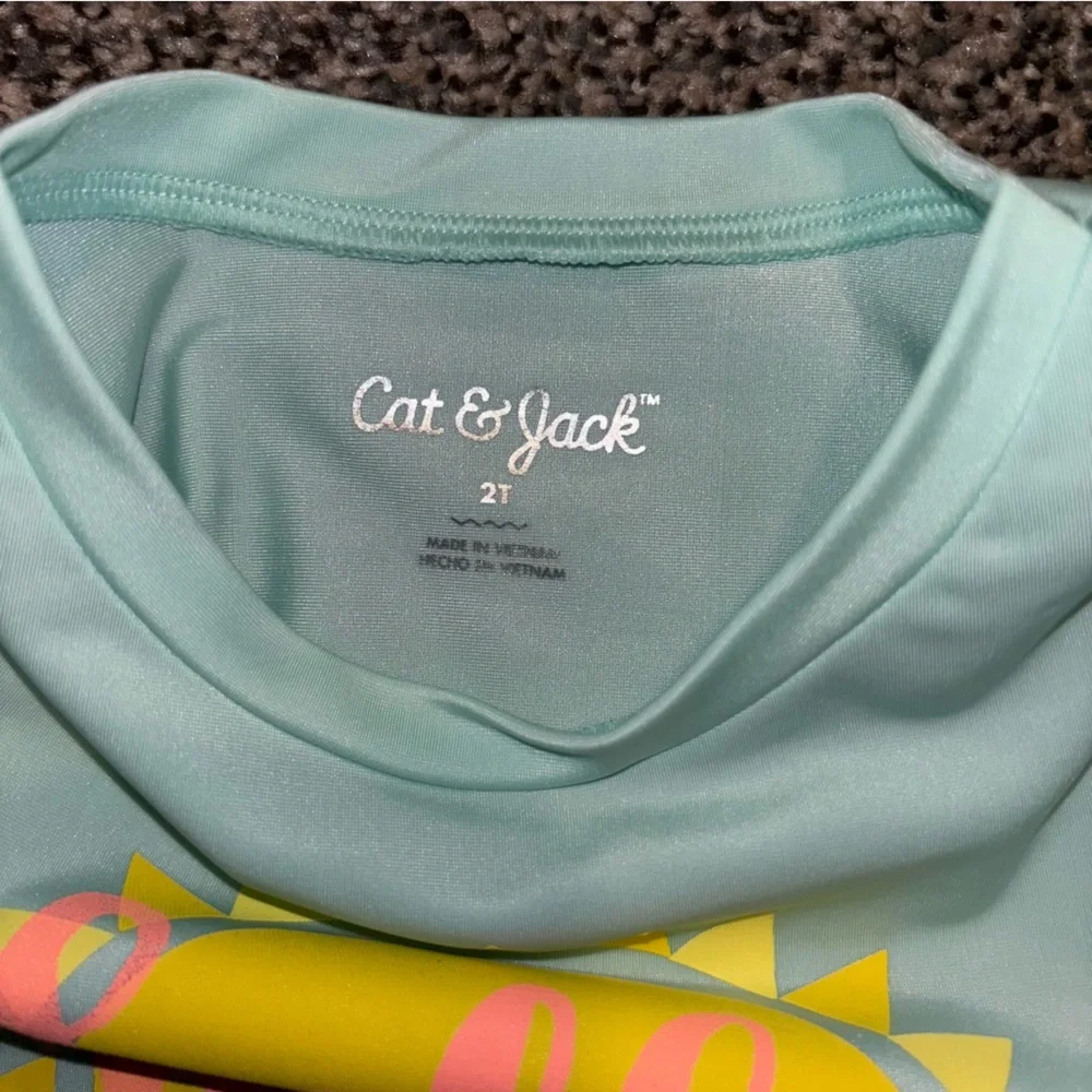 Cat & Jack ~ Teal Swim Shirt Cover Up UV Protectant with Sun Graphic 2T NWOT